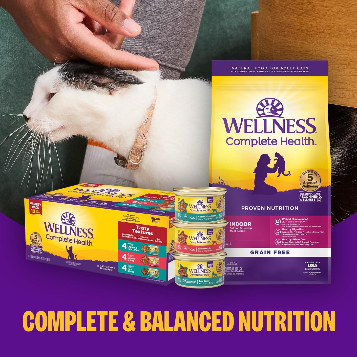 Wellness Complete Health Purrfect Duos, Cuts in Gravy, Adult Wet Cat Food, Natural, Protein-Rich, Grain-Free, 2.64 Ounce, 12 Pack, (Tuna & Cod Dinner Recipe)