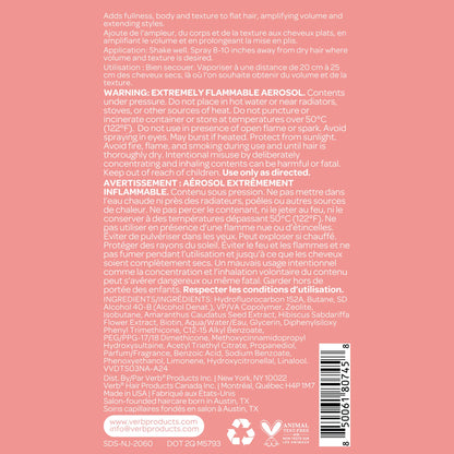 VERB Volume Dry Texture Spray- Boosts Volume, Adds Fullness & Weightless Grit - Sulfate, Paraben and Gluten Free