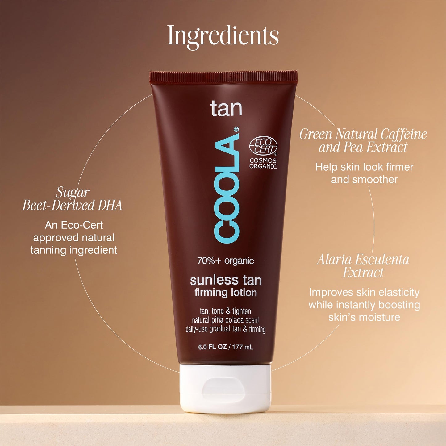 COOLA Organic Sunless Self Tanner Body Firming Lotion, Dermatologist Tested Anti-Aging Skin Care, Vegan and Non-GMO, Piña Colada, 6 Fl Oz