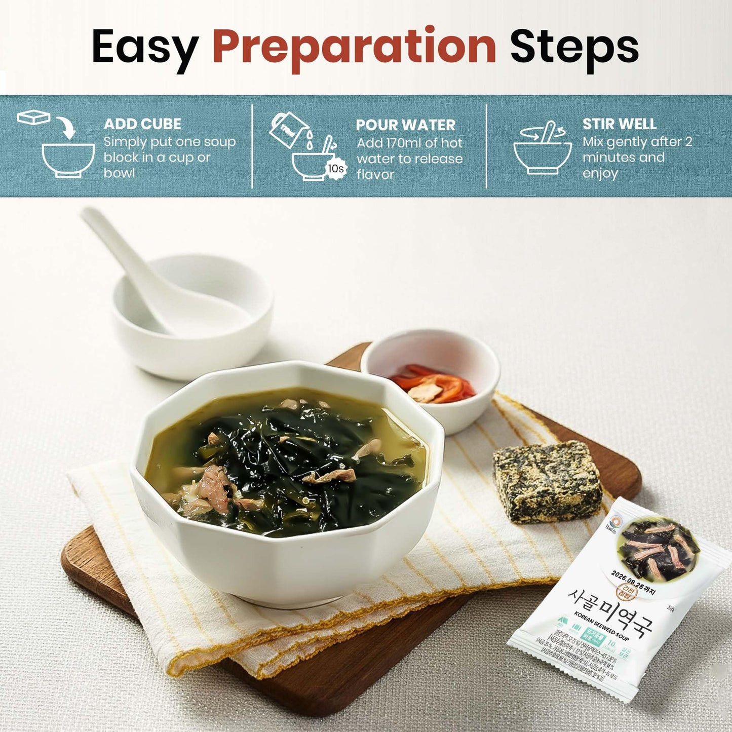 Korean Freeze Dried Instant Soup Multi-Pack (Seaweed Soup 10g × 5ea) + (Korean spicy soup 10g × 5ea) Easy cooking Individual packaging 한국 전통 국, 미역국 Miyeokguk, 육개장 Yukgaejang (10ea (Seaweed 5ea + Spicy 5ea), Multi-Pack (Seaweed / Spicy Soup))