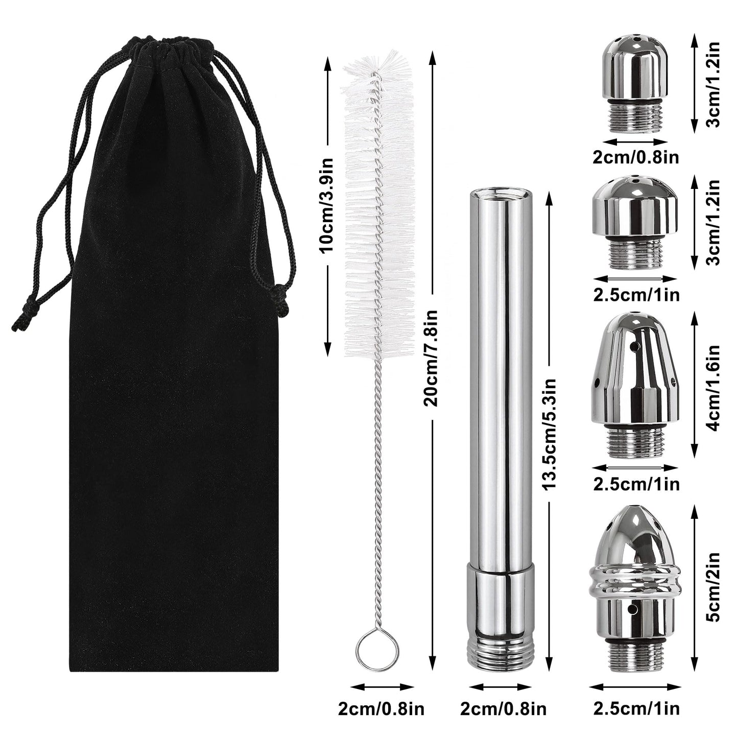 Shower Cleaner Enema Douche System, Handheld Anal Douche Attachments Kits, Rinse Vaginal with 4 Aluminum Shower Heads, Douche for Men Women with Velvet Bag + Cleaning Brush - Intimate Cleaner Kit