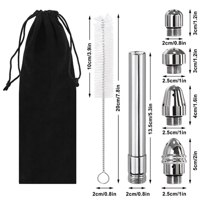 Shower Cleaner Enema Douche System, Handheld Anal Douche Attachments Kits, Rinse Vaginal with 4 Aluminum Shower Heads, Douche for Men Women with Velvet Bag + Cleaning Brush - Intimate Cleaner Kit