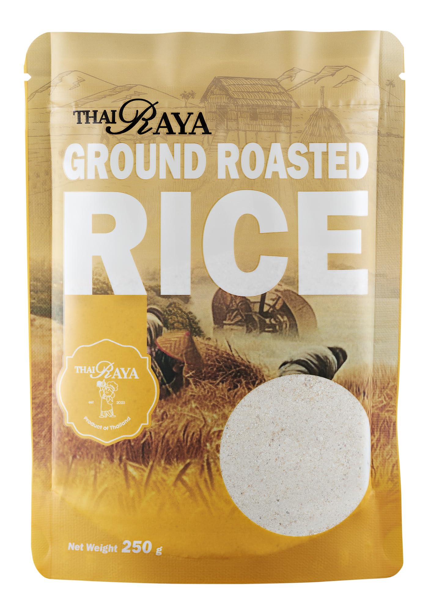 ThaiRaya Ground Roasted Rice (Khao kua), 250 grams, 8.8 oz Thai food ingredient Laab Namtok zip lock bag easy to store