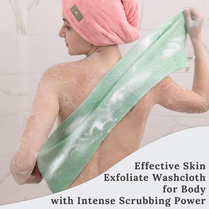 myHomeBody Exfoliating Washcloths for Showering, Loofah Body Scrubber Exfoliator, Back Shower Towel, Bath Washer for Exfoliation, Light Green, Set of 2