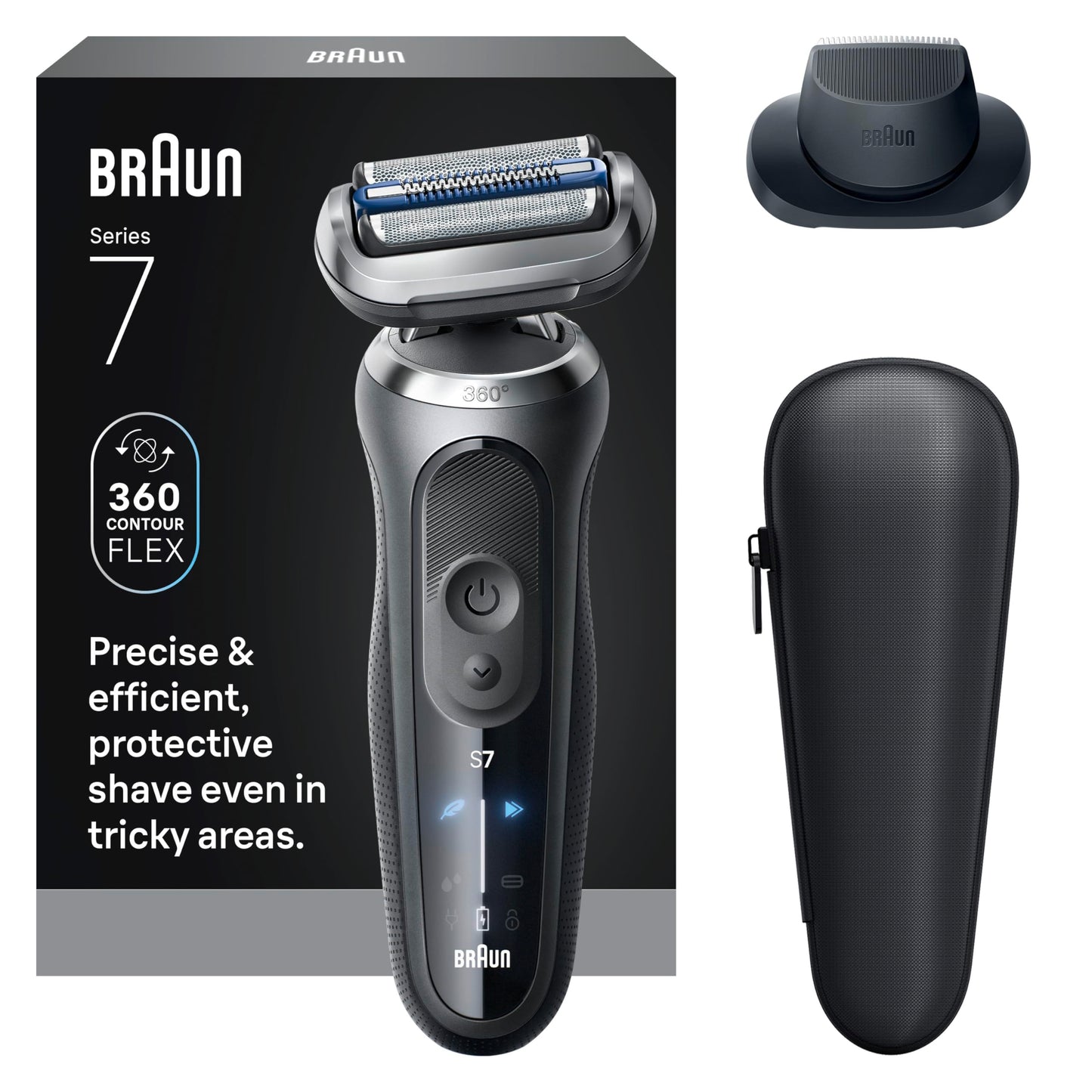 Braun Electric Shaver for Men, Series 7 7120s, Wet & Dry Shave, Turbo & Gentle Shaving Modes, Waterproof Foil Shaver, with Precision Trimmer, Space Grey