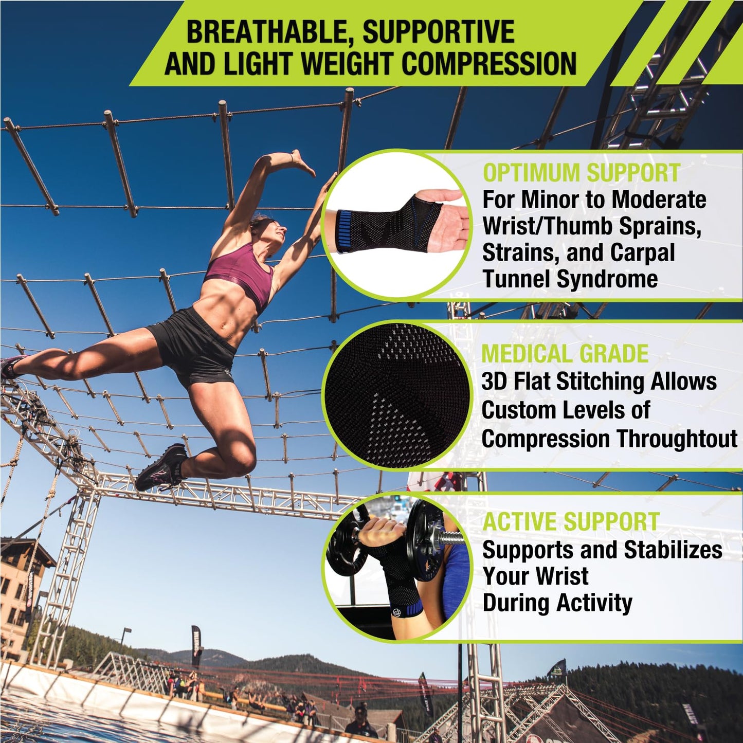 Pro-Tec Athletics 3D Flat Wrist Support, Wrist Brace, Compression Wraps, Pain Relief, Adjustable, Men & Women, Carpal Tunnel Pain Relief, Easy to Use, Working Out