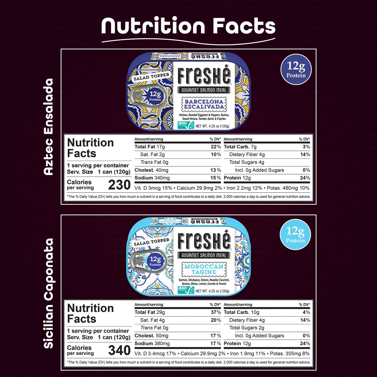 Freshé Canned Salmon Variety Pack (4 Pack) - Mediterranean Style Atlantic Salmon in Olive Oil with Lemon - Sustainably Farmed Tinned Fish (4.25oz Cans)