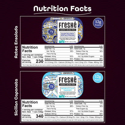 Freshé Canned Salmon Variety Pack (4 Pack) - Mediterranean Style Atlantic Salmon in Olive Oil with Lemon - Sustainably Farmed Tinned Fish (4.25oz Cans)