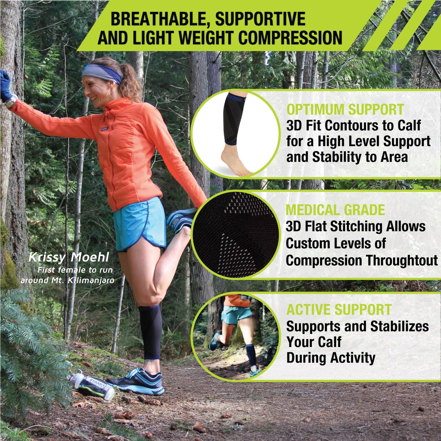 Pro-Tec Athletics 3D Flat Premium Calf Sleeve, Medical Grade Compression with 3D Shaping for Customized Fit, Targeted Muscle Support, Breathable Stretch Fabric allows Full Range of Motion, Large