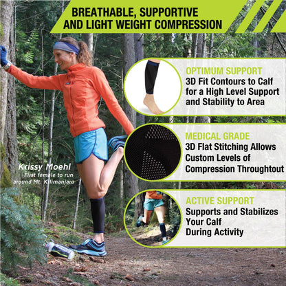 Pro-Tec Athletics 3D Flat Premium Calf Sleeve, Medical Grade Compression with 3D Shaping for Customized Fit, Targeted Muscle Support, Breathable Stretch Fabric allows Full Range of Motion, Large