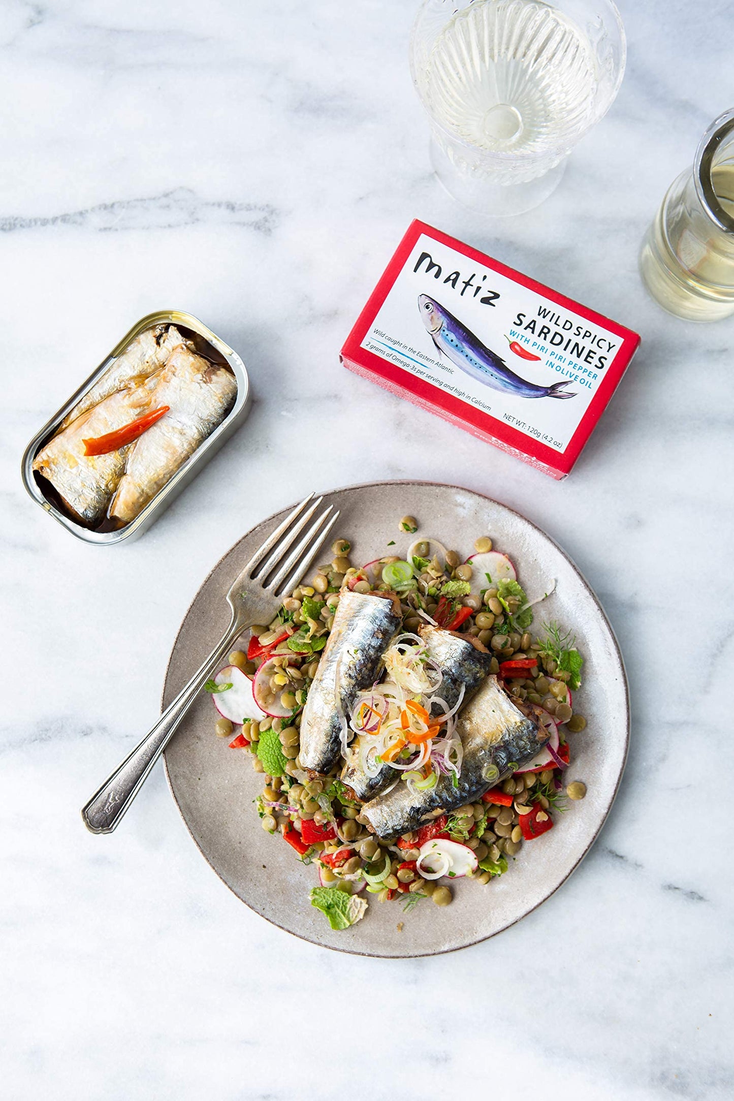 Matiz Spicy Wild Spanish Sardines in Olive Oil and Piri Piri Pepper, 4.2 oz (4.2 Ounce (Pack of 5))