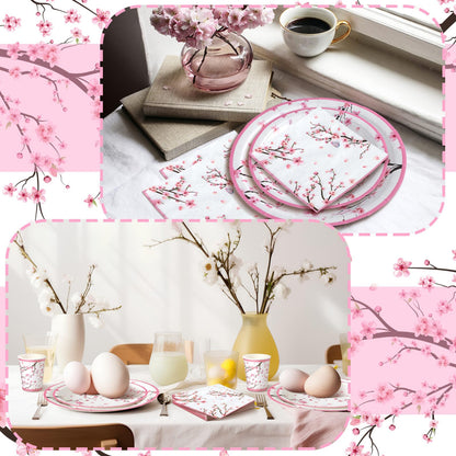 Hsei 250 Pcs Cherry Blossom Plates and Napkins Party Decorations Disposable Tableware Sets Baby Shower Birthday Supplies Serves 50 Guests Dinnerware Bridal Baby Shower Party Favors