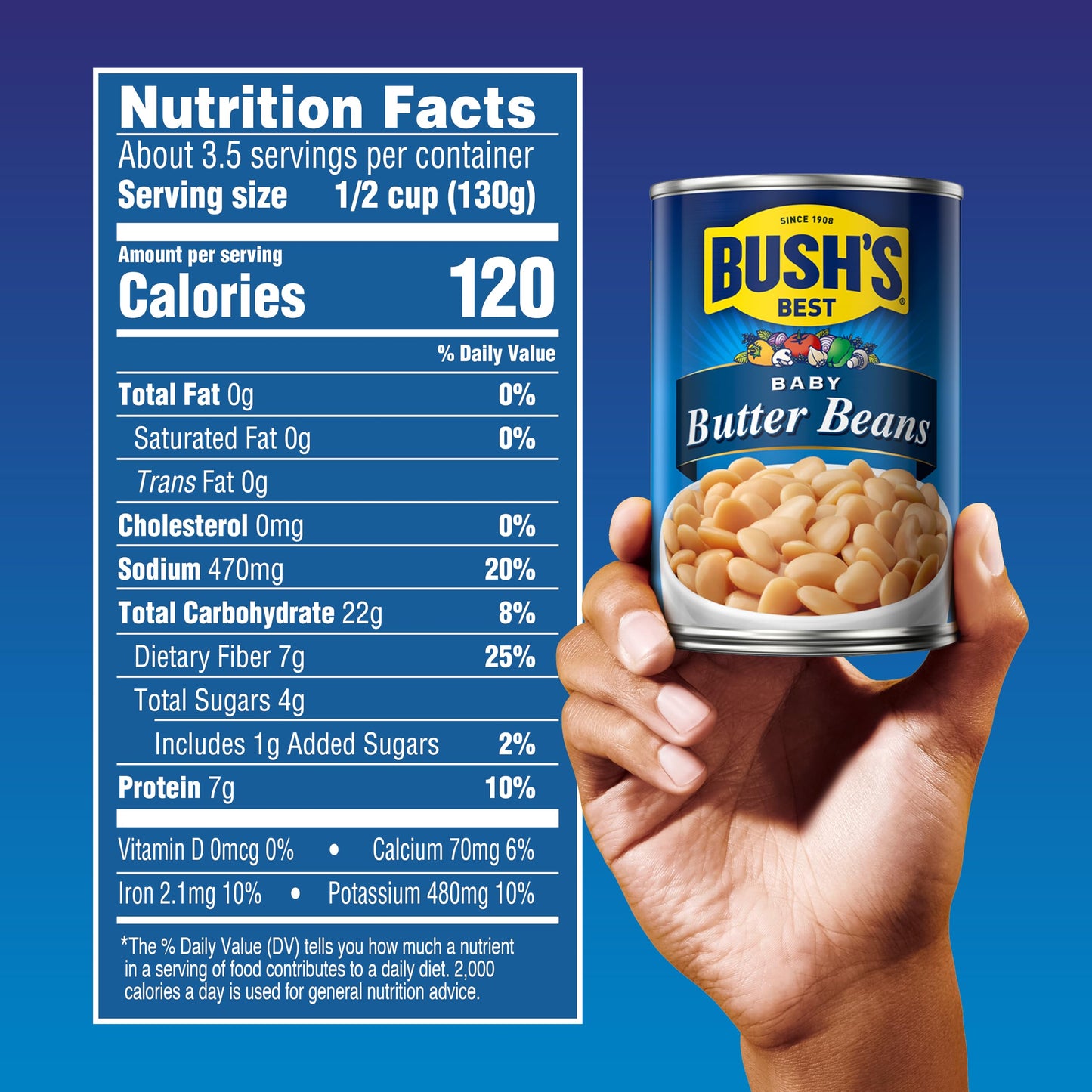 BUSH'S BEST 16 oz Canned Baby Butter Beans, Source of Plant Based Protein and Fiber, Low Fat, Gluten Free, (Pack of 12)