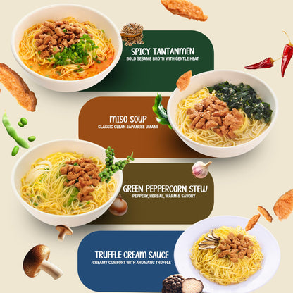 Rec Rec Protein Instant Ramen (3.56 oz Pack of 8) | Air-Dried Healthy Ramen Noodles with Cricket Protein 12.5g | Better Texture and Taste | Non-Fried, No Artificial Flavors Noodles | Variety 8-Pack: Truffle Cream, Green Peppercorn, Miso & Spicy Tantanmen