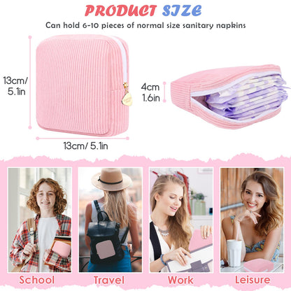 Desing Wish 22 PCS First Period Starter Kit Gift for Teen Girls Period Bags for Teen Tweens Girls with Corduroy Sanitary Pad Storage Bag, Wipes, Menstrual Tracker, Disposal Pouches and More (Pink)