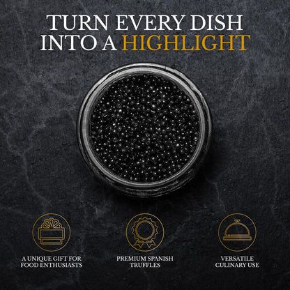Tradino Premium Black Truffle Pearls | Gourmet Finishing Pearls from Spain | Luxury Gourmet Finishing | Perfect for Easter Brunch, Appetizers & Holiday Cooking | 2.82 Oz