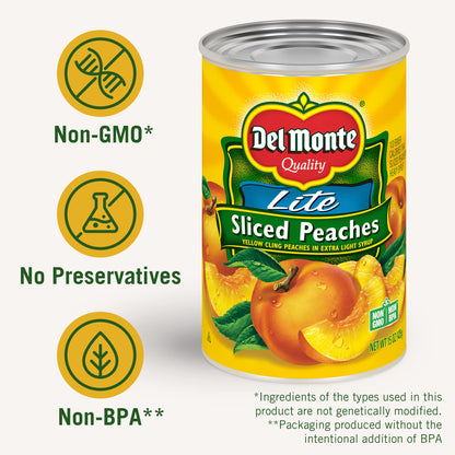 Del Monte Sliced Yellow Canned Peaches in Extra Light Syrup, 15 oz Can (Pack of 12 Cans)