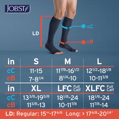 JOBST forMen Compression Socks 15-20 mmHg Knee High, with SoftFit Band, Open Toe, Navy, Medium