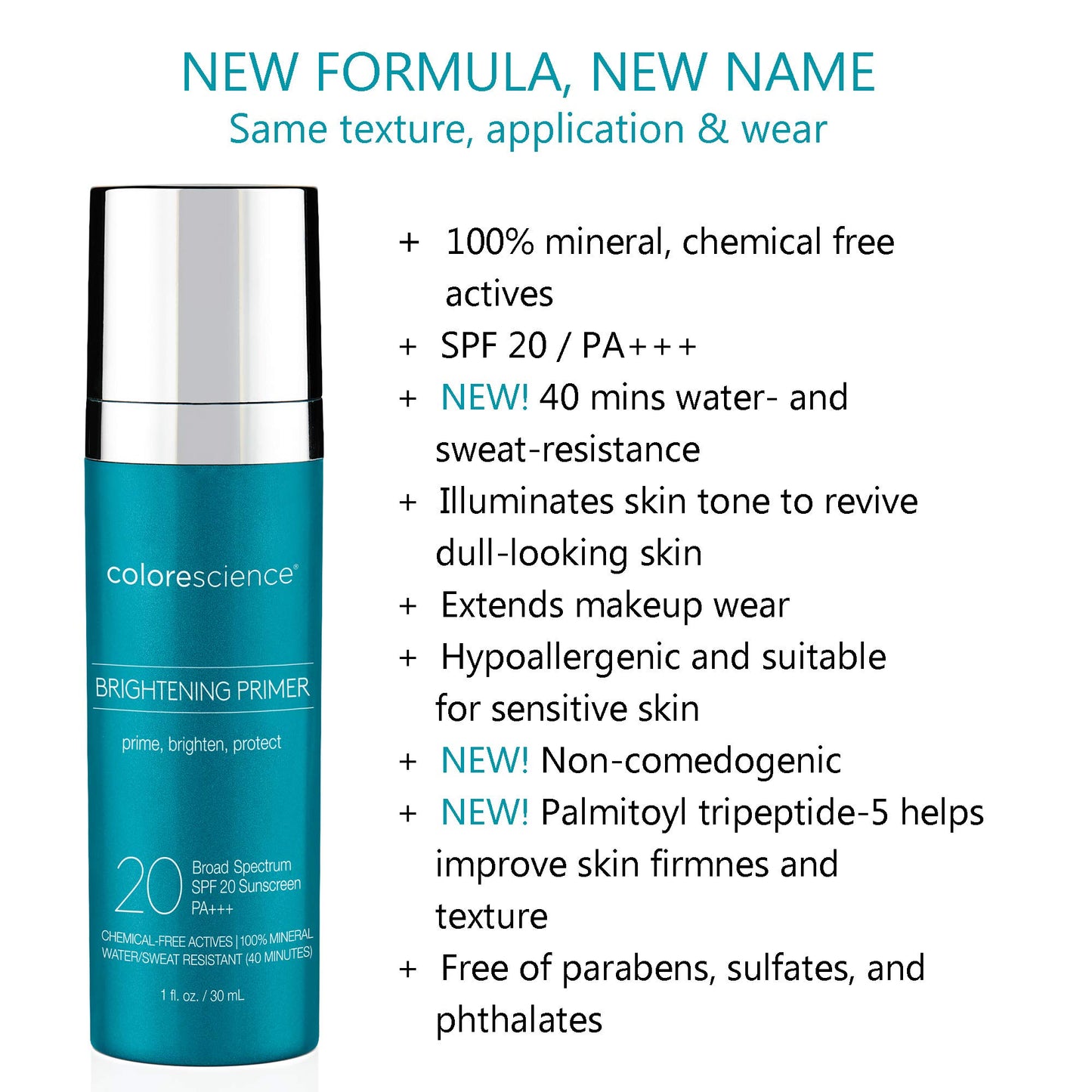 Colorescience Brightening Primer SPF 20, Water Resistant Mineral Sunscreen, Unscented, 1 Fl Oz (Pack of 1)
