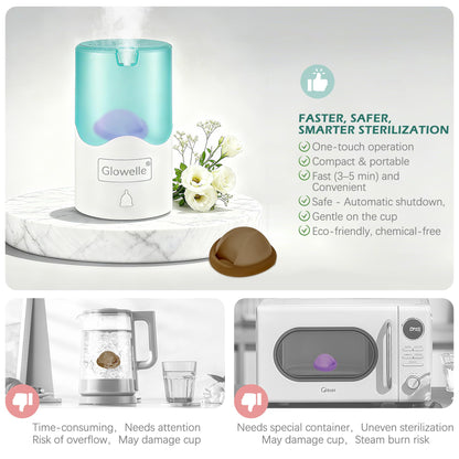 GLOWELLE Menstrual Disc and Sterilizer Set, Mini Period Disc/Cup Steamer Cleaner with 2 Soft Reusable Menstrual Discs-Tampon, Pad, and Cup Alternative for Women, Travel-Friendly