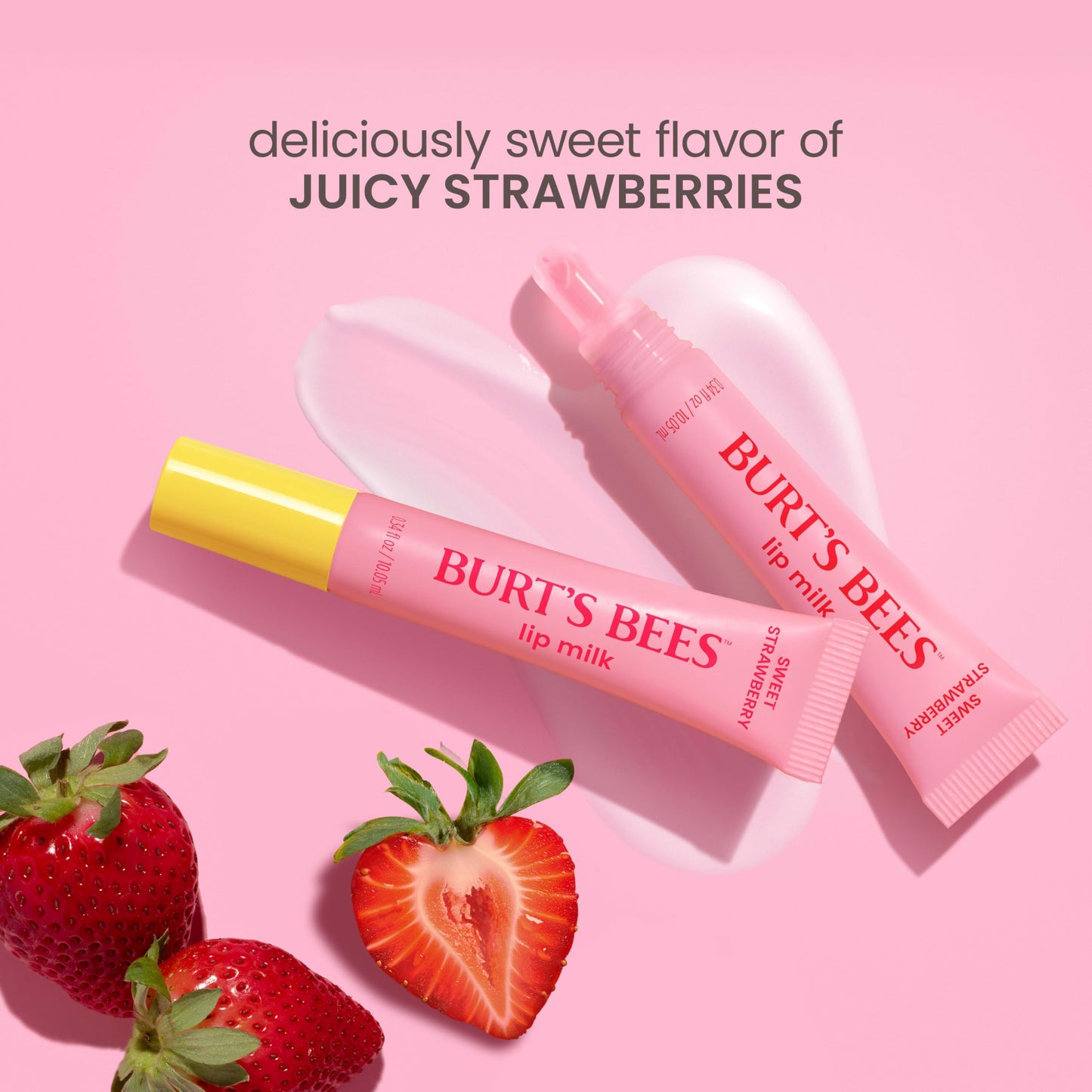 Burt’s Bees Lip Milk, Daily Lip Moisturizer, Sweet Strawberry, Vitamin Enriched Moisturizing Lip Balm with Almond Milk and Jojoba Oil, Hydrating for Softer Lips, 1 Tube, 0.34 Fl Oz