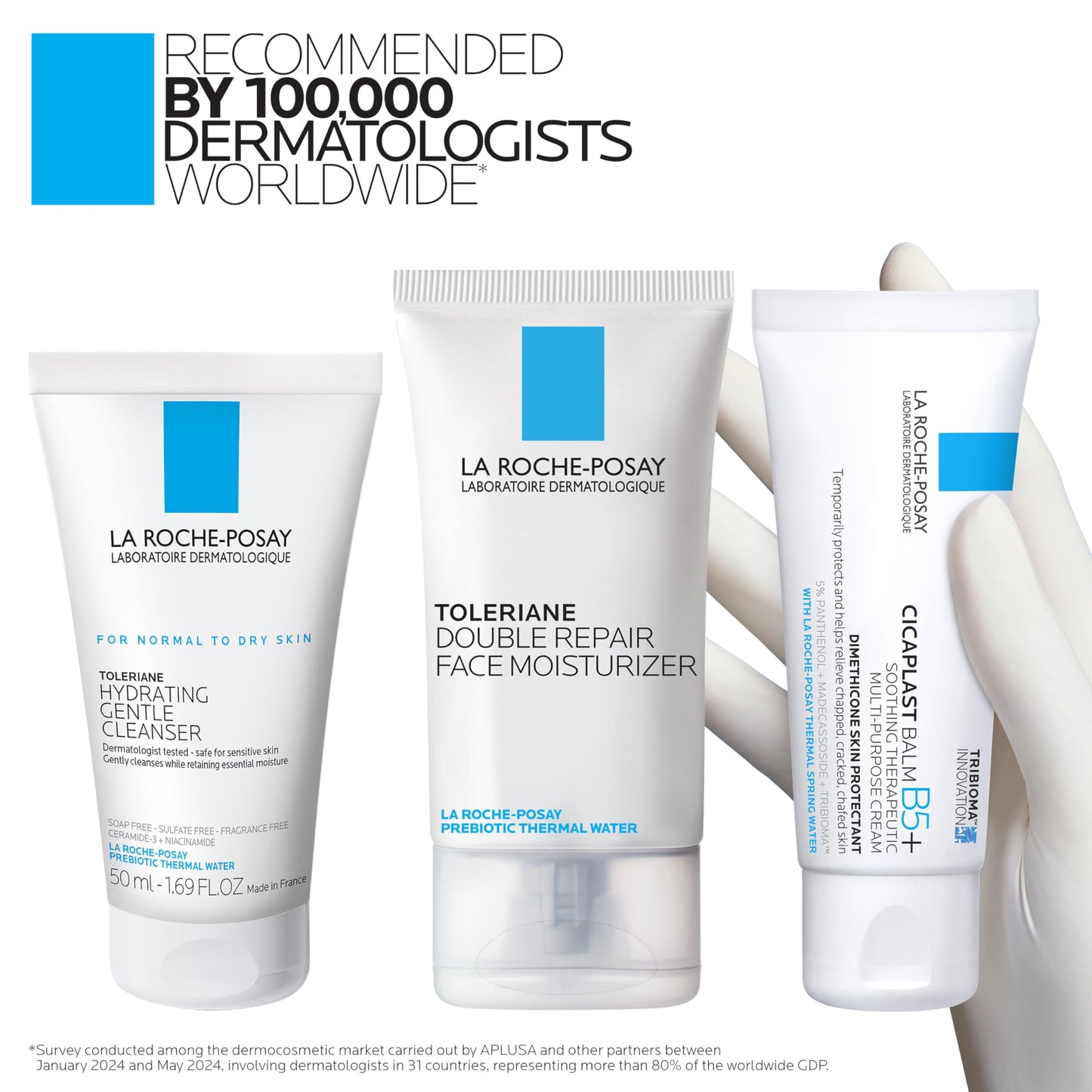La Roche-Posay Dry Skin Saver Gift Set with Toleriane Hydrating Gentle Cleanser Face Wash 50ml, Double Repair Face Moisturizer 40ml & Cicaplast B5+ 40ml, Travel Size Face Cleanser & Face Lotion Set