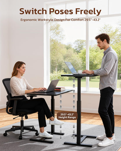 Overbed Bedside Table with Hidden Casters, Adjustable Pneumatic Mobile Laptop Computer Standing Desk, Rolling Laptop Table, Movable Overbed Table Hospital Home Use, Black