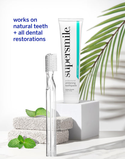 Supersmile Original Mint Toothpaste Trio with Clear New Generation Toothbrush – Professional Whitening with Calprox® – Whitens Up to 6 Shades, 4-Piece Set