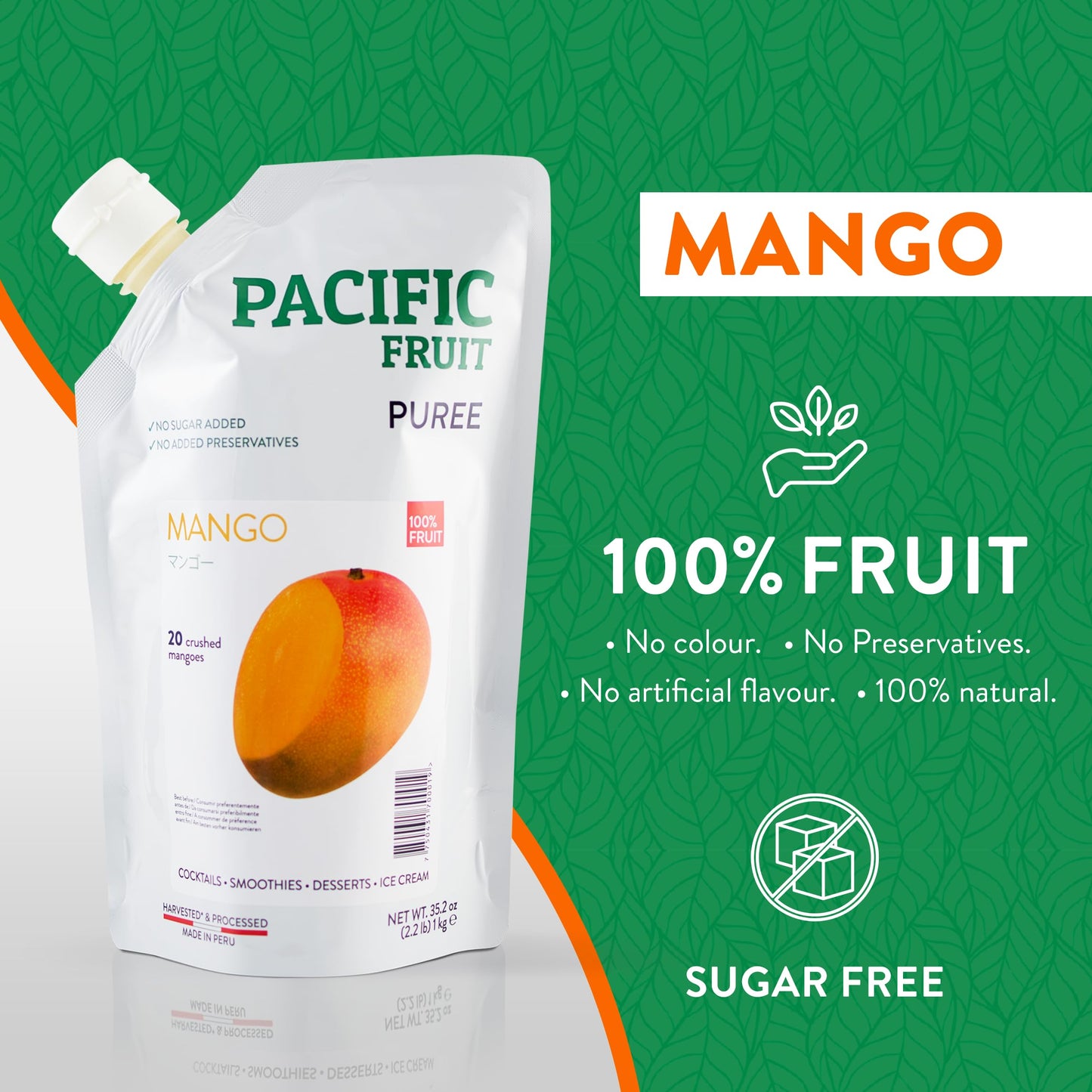 PACIFIC FRUIT - Real Mango puree for cocktails - Mango juice no sugar added – Pure mango – 100% REAL FRUIT!