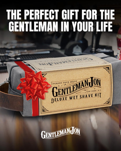 Gentleman Jon Deluxe Vintage Shaving Kit for Men - Men's Shaving Set Gifts, Compact Design, Includes Safety Razor and Brush Stand, Brush, Potassium Alum Block, Soap, Stainless Bowl, Stand & Dopp Kit