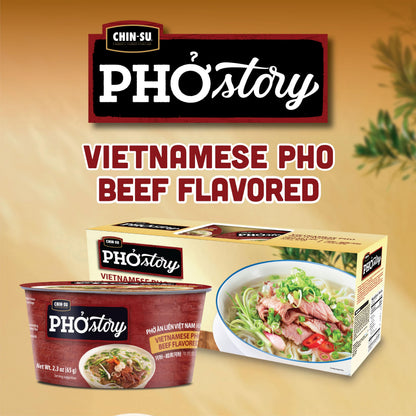 Chin-Su Pho Story Vietnamese Beef Flavored Instant Noodle Bowl, 2.3 oz, Ready to Cook