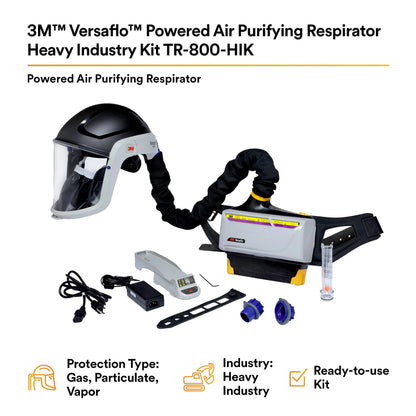 3M PAPR Respirator, Versaflo Powered Air Purifying Respirator Heavy Industry Kit, TR-800-HIK, Intrinsically Safe, NIOSH, Ready to Use All-in-One Respiratory Protection for Particulate, Gas and Vapor