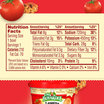 Chef Boyardee Lasagna, Microwave Food, 7.5 OZ Microwaveable Bowl (12 Bowls)