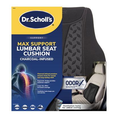 Dr. Scholl's Max Support Charcoal-Infused Lumbar Seat Cushion for Car, Truck, SUV — Black