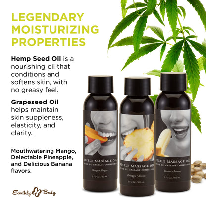 Earthly Body Edible Massage Oil - Hemp Seed, Almond, Grapeseed, Apricot & Vitamin E Oil - Vegan & Cruelty Free