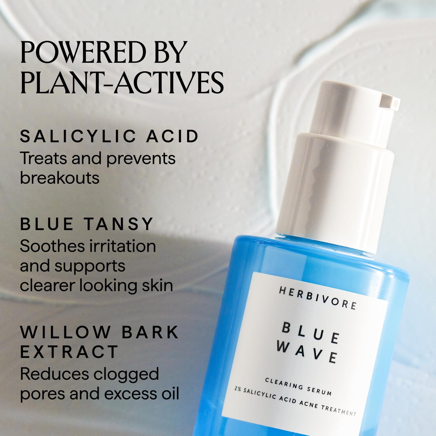 HERBIVORE Blue Wave Clearing Serum Acne Treatment | 2% Salicylic Acid + Blue Tansy + Willow Bark, Plant-based, Vegan, Cruelty-free, 30mL /1 oz