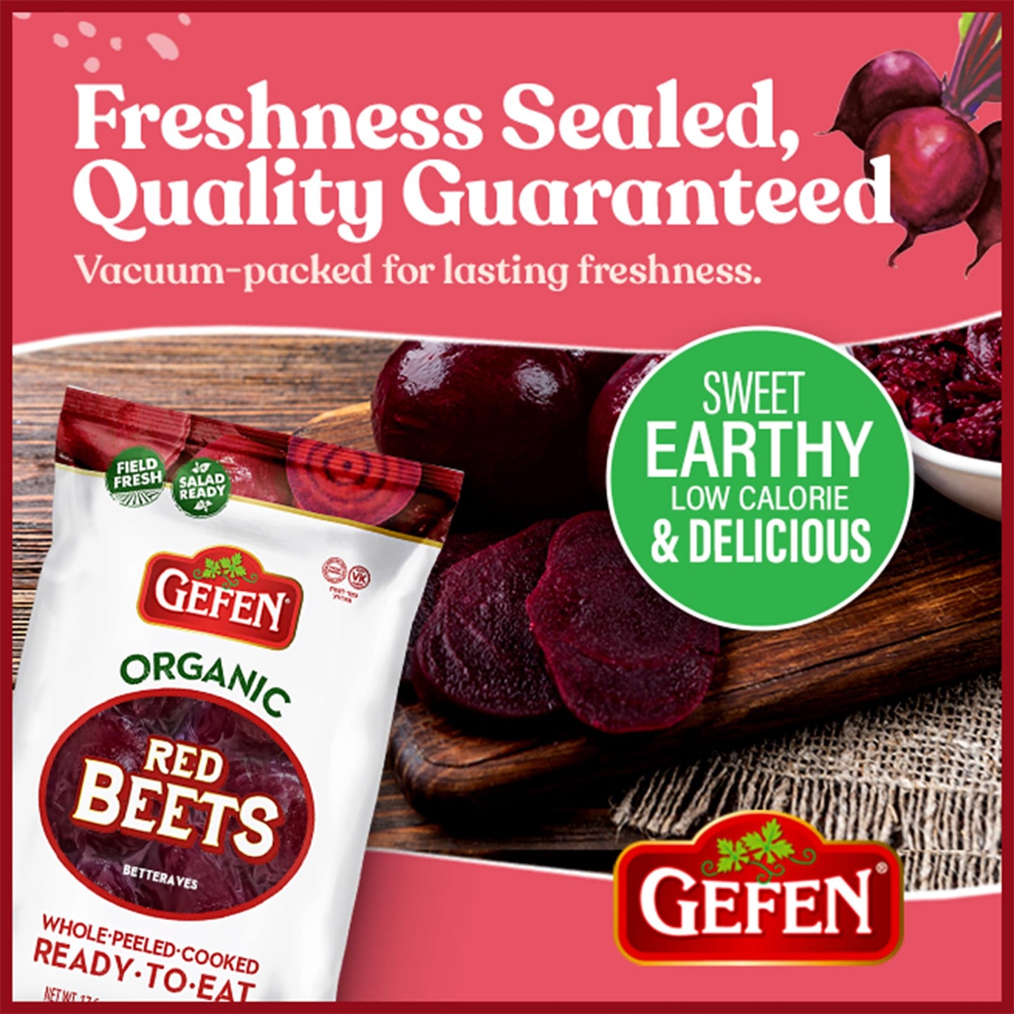 Organic Red Beets, Whole, Peeled & Cooked, 3 pack 17.6 oz (3.3 lbs) Salad Ready