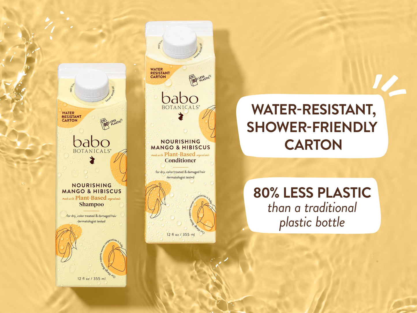 Babo Botanicals Nourishing Mango & Hibiscus Shampoo + Bundle with Conditioner- For Dry, Damaged, Color-Treated Hair – Moisturize & Soften - Passion Fruit Ferment for scalp