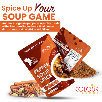 COLOUR FLAVOUR PEPPER SOUP SPICE SEASONING | Soup seasoning | Made from Organic Herbs and Spices | A Unique Blend of Whole Superfoods | No preservatives | No Chaff | No Added Color | All Natural