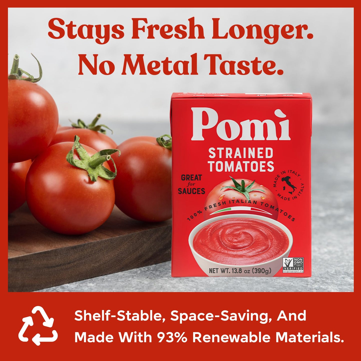 Pomì Strained Tomatoes 13.8oz (Pack of 12) - Creamy, Velvety Italian Tomato Puree, No Additives or Preservatives - BPA-Free Pureed Tomatoes Made from 100% Fresh Italian