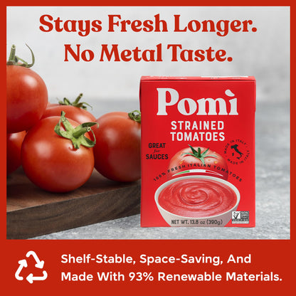 Pomì Strained Tomatoes 13.8oz (Pack of 12) - Creamy, Velvety Italian Tomato Puree, No Additives or Preservatives - BPA-Free Pureed Tomatoes Made from 100% Fresh Italian
