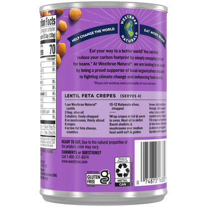 WESTBRAE 15 oz Natural Organic Lentil Beans, No Salt Added, Source of Plant Based Protein and Fiber, Low Fat, Gluten Free, (Pack of 12)