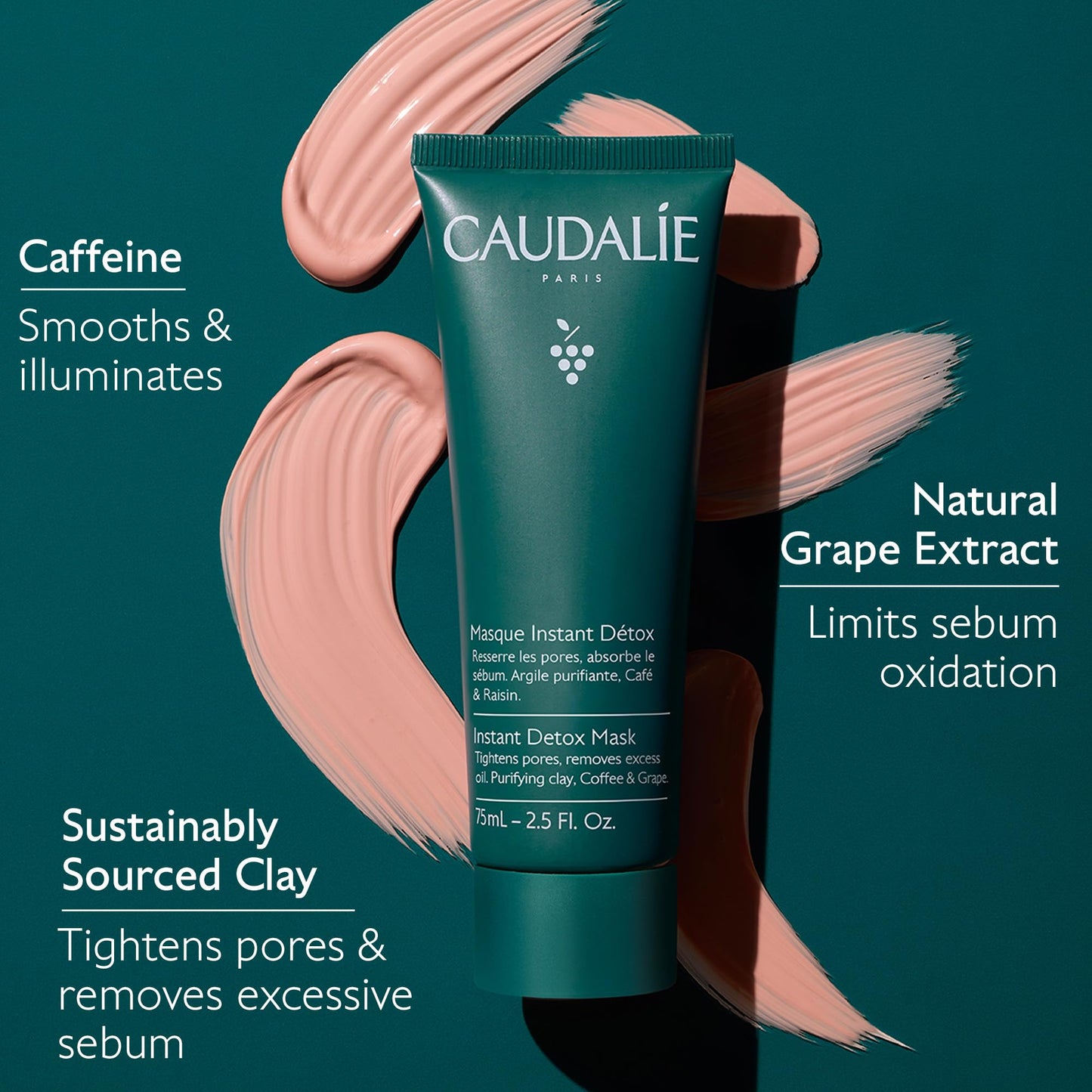 Caudalie Instant Detox Mask Pore Minimizing - Visibly Eliminates Excess Sebum and Visibly Tightens Pores in as Little as 10 Minutes