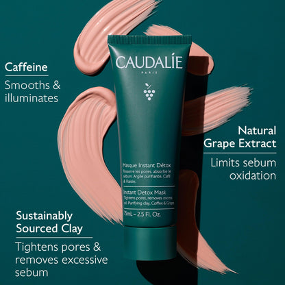Caudalie Instant Detox Mask Pore Minimizing - Visibly Eliminates Excess Sebum and Visibly Tightens Pores in as Little as 10 Minutes
