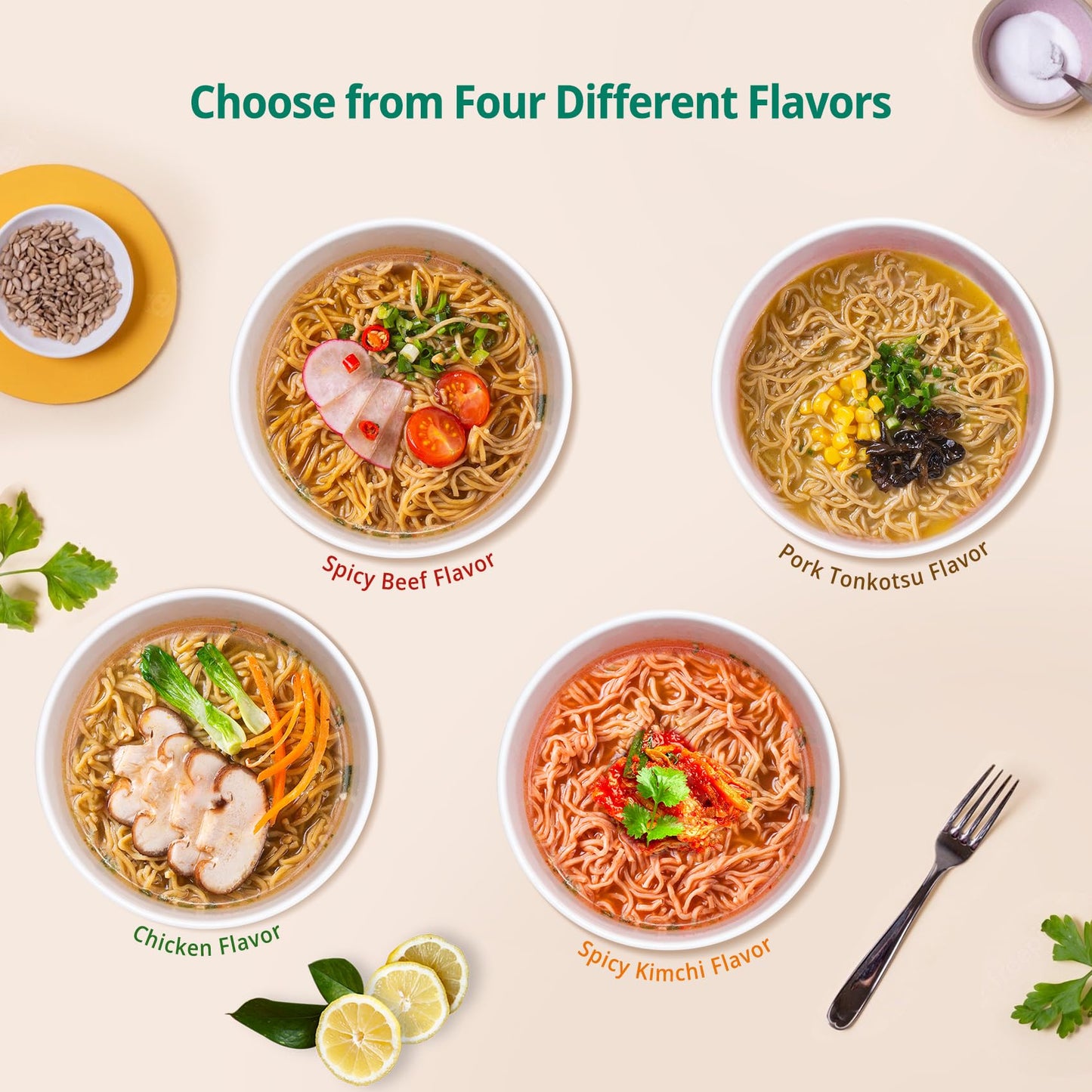 VOLO VERO High Protein (32g) Ramen Instant Noodles Cup, 8 Count, Variety Pack - Chicken, Pork Tonkotsu, Spicy Beef, Kimchi - Plant-Based, Vegan, Non-Fried, Low Fat, Non-GMO, Healthy Quick Meal