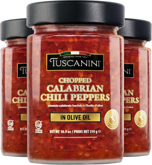 Tuscanini Premium Chopped Calabrian Chili Peppers In Olive Oil, 9.2oz (3 Pack) Just 3 ingredients, All Natural, Nothing Artificial, Product of Italy, Kosher