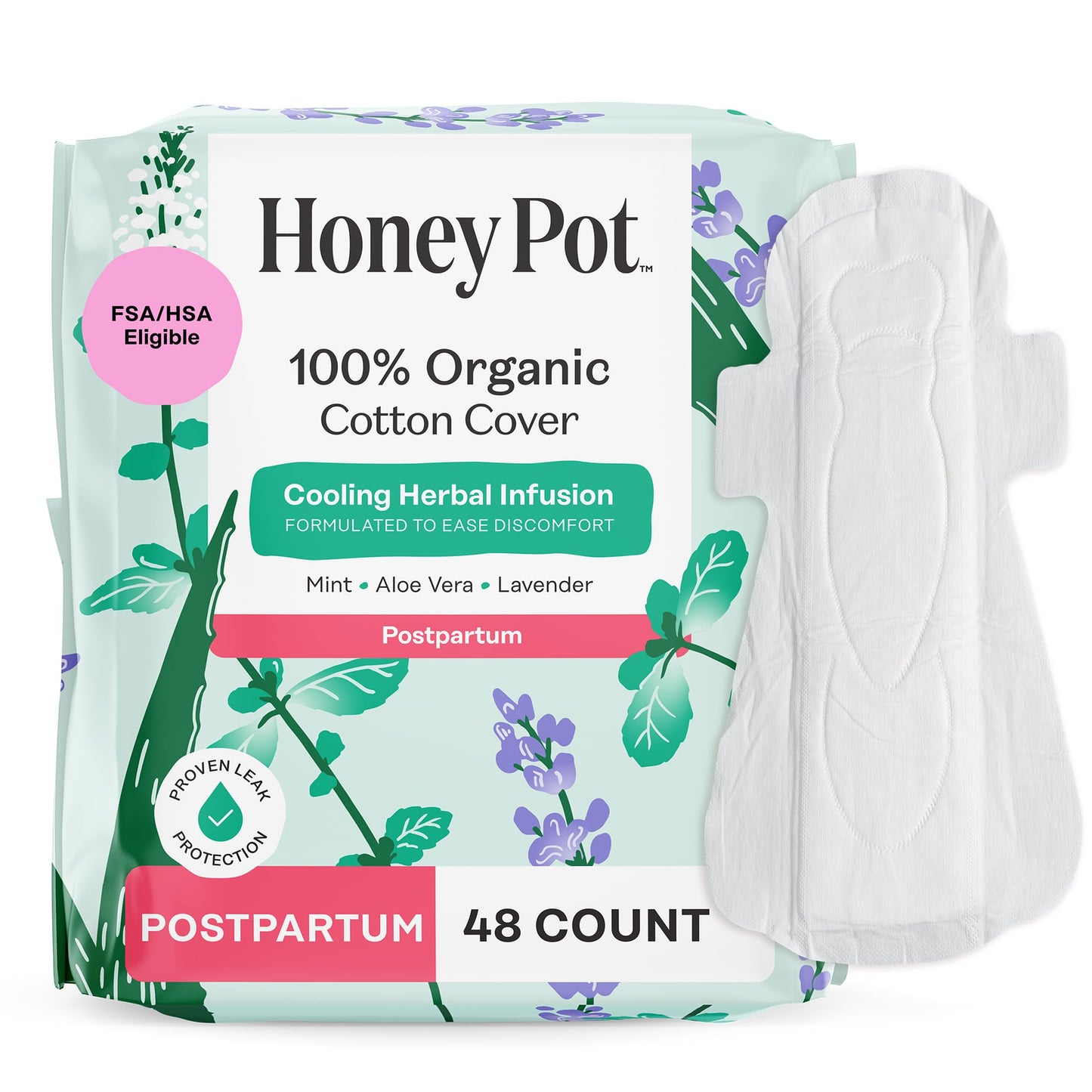 The Honey Pot Company - Postpartum Essentials Bundle - 48ct Postpartum Pads, Witch Hazel Feminine Wash, 20ct Witch Hazel Feminine & Hemorrhoid Wipes
