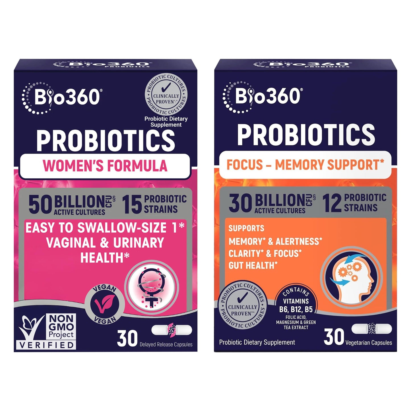 Probiotic Bundle for Vaginal Health & Brain Support – 50B CFU + 30B CFU with 15 Strains – Supports pH Balance, Vaginal Flora, Memory, Focus, Immunity, Digestion, & Mental Clarity – Shelf Stable