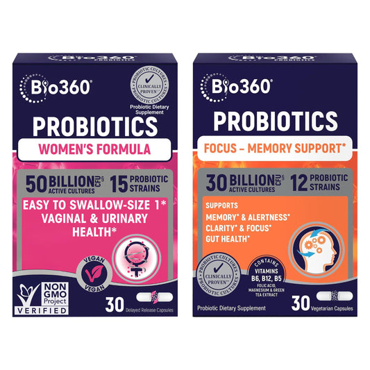 Probiotic Bundle for Vaginal Health & Brain Support – 50B CFU + 30B CFU with 15 Strains – Supports pH Balance, Vaginal Flora, Memory, Focus, Immunity, Digestion, & Mental Clarity – Shelf Stable