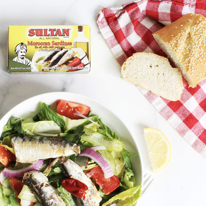 Sultan Moroccan Season Sardines in Oil with Chili Peppers, 100% All-Natural, High Protein, No Additives, No Preservatives, Paleo, Carnivore, Keto Friendly, Zero Carb, 4.37oz